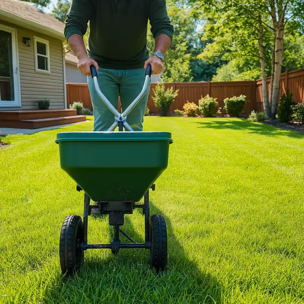 a labourer seeding a grass lawn